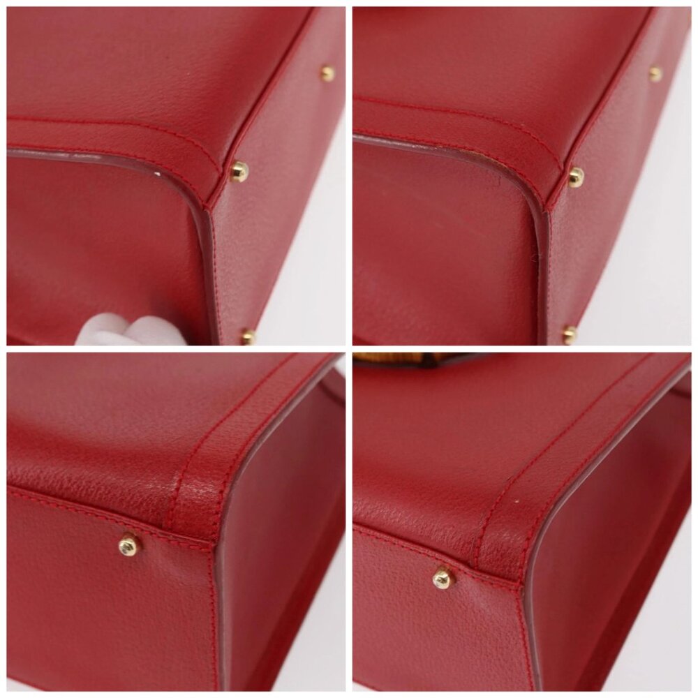 GUCCI Bamboo Hand Bag Leather Red Gold 002 0260 2615 Auth ep12137 - Picture 15 of 16